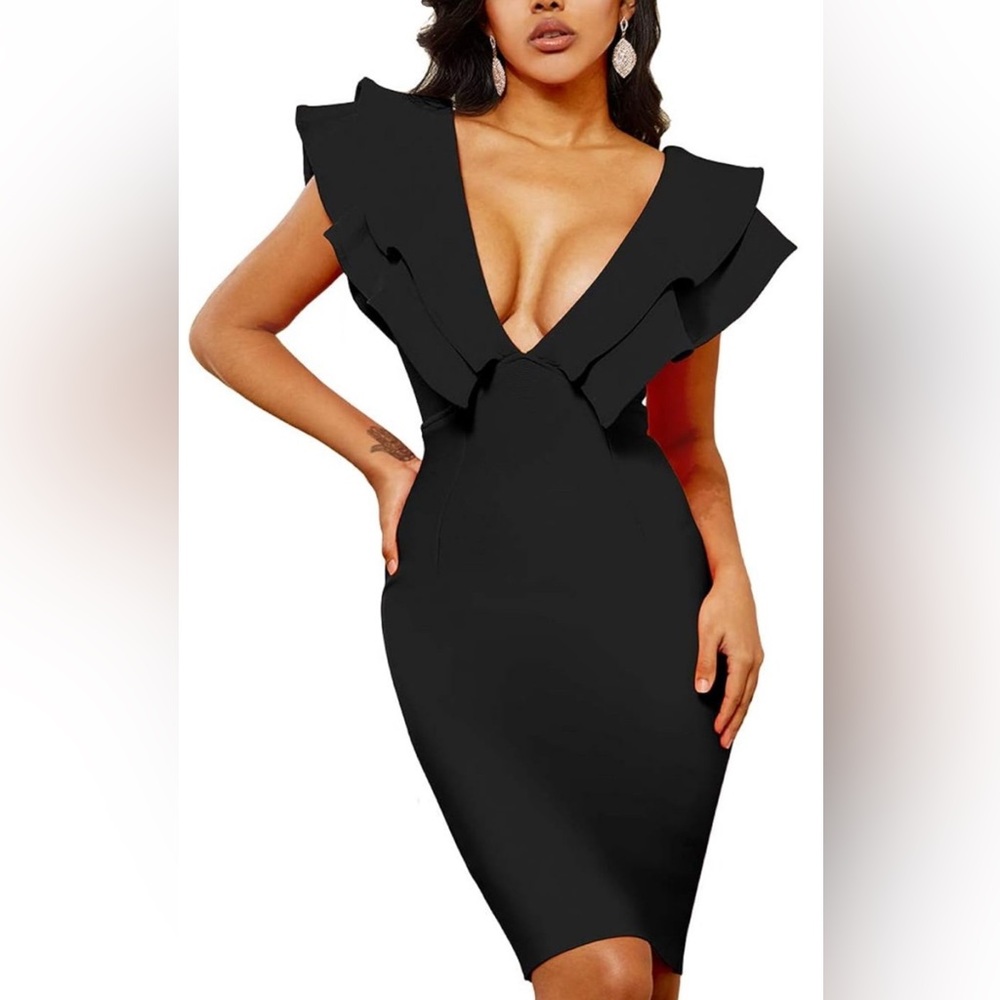 Chic Black Backless Dress with Ruffle Detail